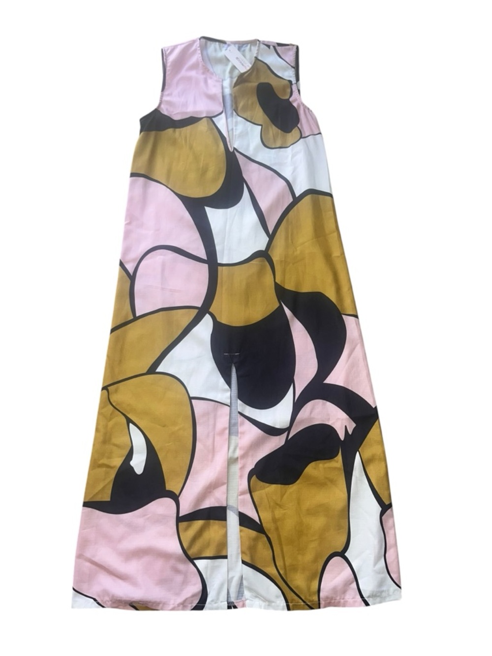 Abstract A-Line Maxi Skirt in Pink, White & Mustard
